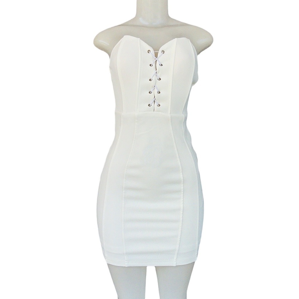 Available By Angela Fashion Tube Corset Lace Mini White Dress Size S